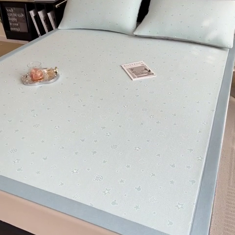 91家纺网 家纺一手货源 找家纺 慕尚家纺 2025新款1200D提花凉感席 提花席米奇星星蓝