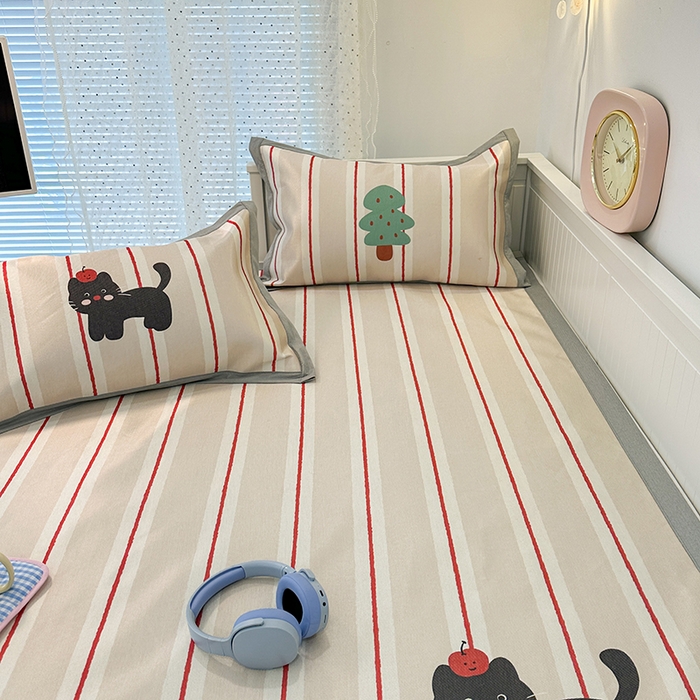 91家纺网 家纺一手货源 找家纺 昔可家纺 2024新款A类900D大版冰丝席 树林小黑猫