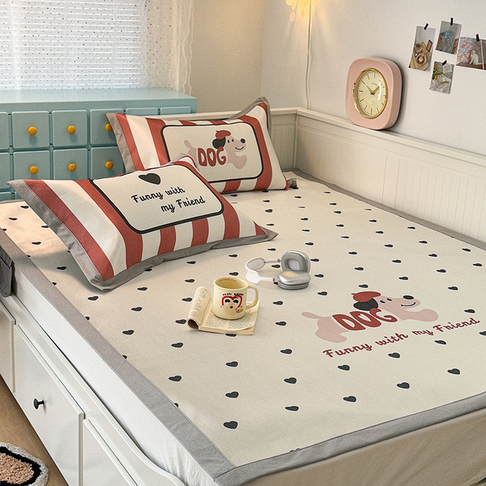 91家纺网 家纺一手货源 找家纺 昔可家纺 2024新款A类900D大版冰丝席 爱心狗狗