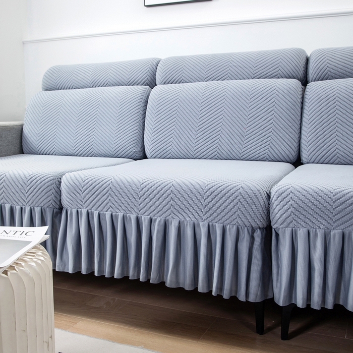 91家纺网 家纺一手货源 找家纺 （总）千彤 2024新款裙边款弹力沙发套罩拉花绒人字纹系列沙发笠