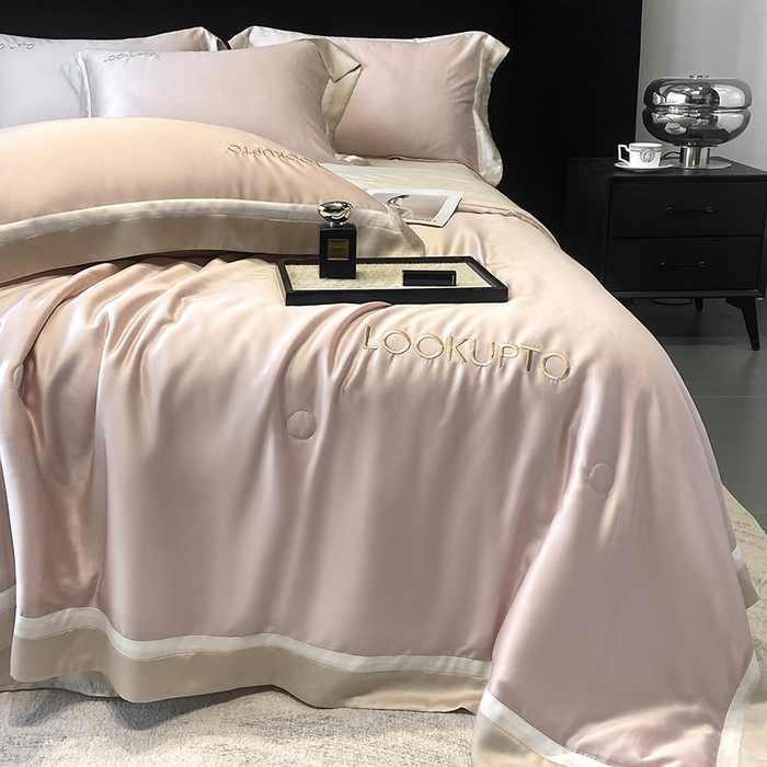 91家纺网 家纺一手货源 找家纺 优悦生活馆 2024新款工艺款冰丝刺绣夏被-蔚涞 蔚涞-粉