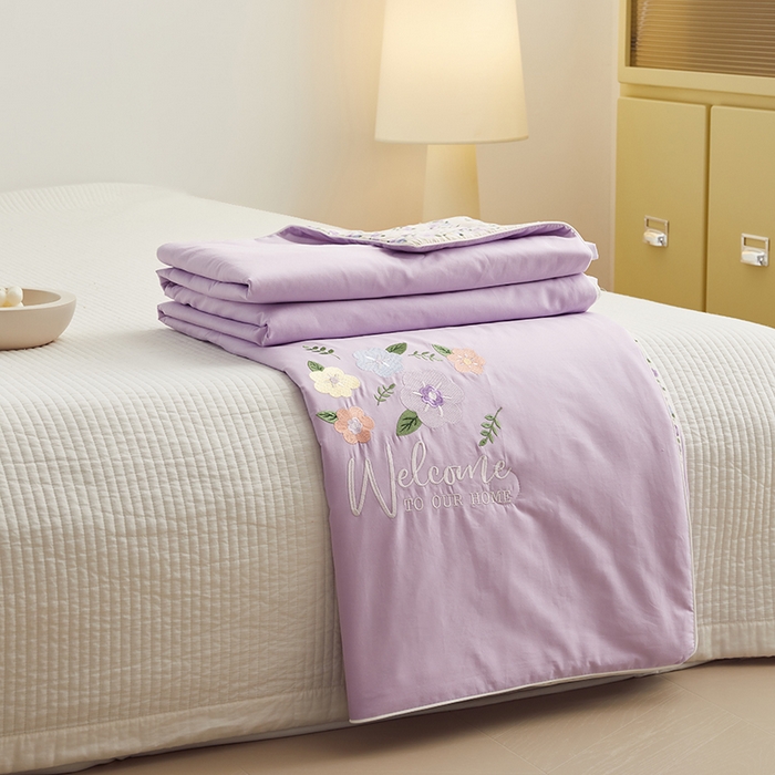 91家纺网 家纺一手货源 找家纺 怡家居 2024新款全棉印加绣夏被 夏被-紫嫣