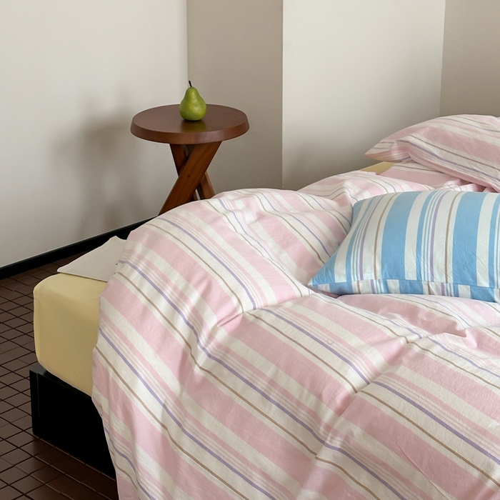 91家纺网 家纺一手货源 找家纺 （总）艾沁 2024新款多巴胺条纹全棉色织水洗棉四件套