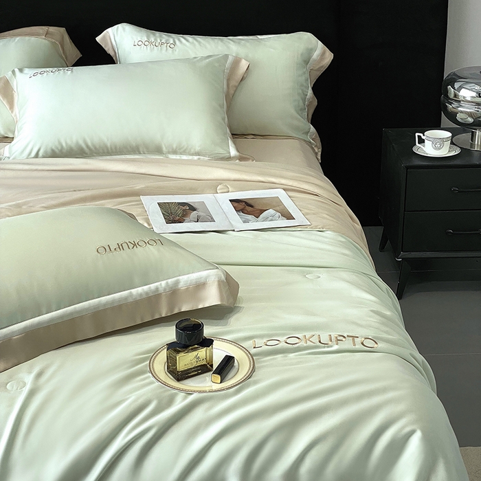 91家纺网 家纺一手货源 找家纺 优悦生活馆 2024新款工艺款冰丝刺绣夏被-蔚涞 蔚涞-绿