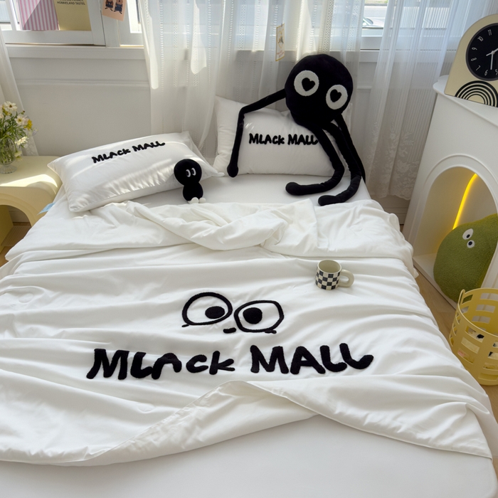 91家纺网 家纺一手货源 找家纺 曼谷家纺 软糯糯水洗棉夏凉被四件套单夏被被子 煤球-小黑