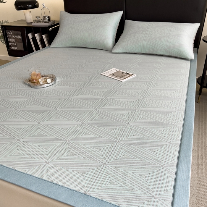 91家纺网 家纺一手货源 找家纺 慕尚家纺 2025新款1200D提花凉感席 提花席 复古三角蓝