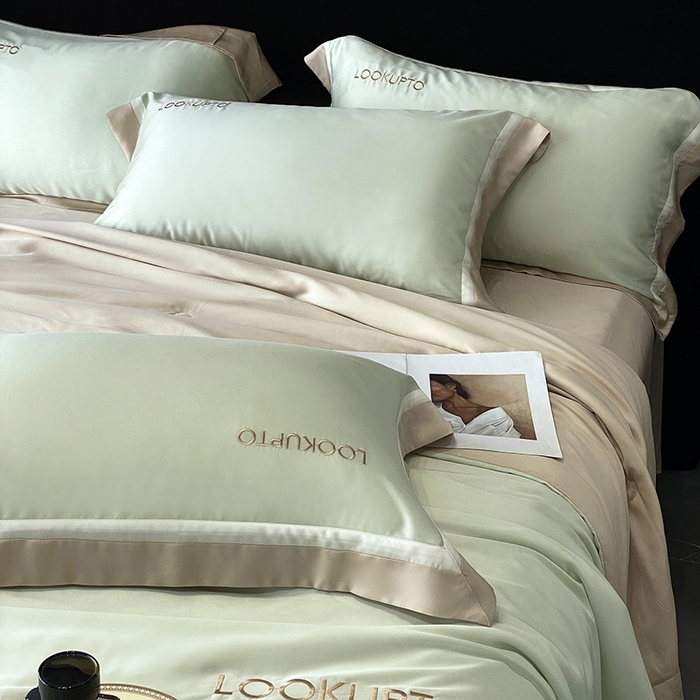 91家纺网 家纺一手货源 找家纺 优悦生活馆 2024新款工艺款冰丝刺绣夏被-蔚涞 蔚涞-绿