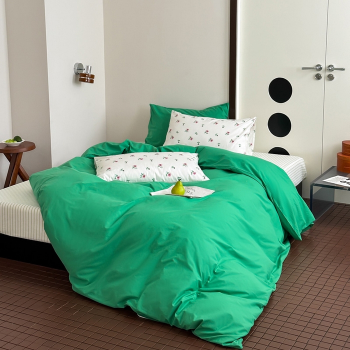 91家纺网 家纺一手货源 找家纺 艾沁 2024新款小清新全棉水洗棉四件套 绿野仙踪（枕套花+绿）