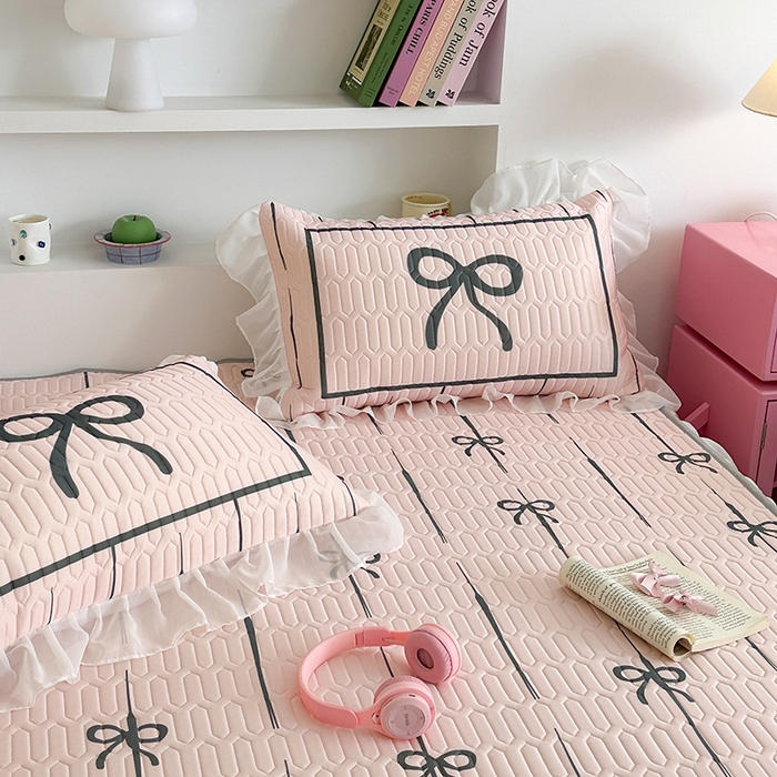 91家纺网 家纺一手货源 找家纺 昔可 新款床裙款乳胶凉席双层雪纺纱乳胶凉席三件套 芭蕾风蝴蝶结