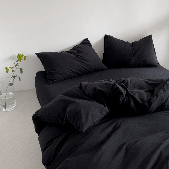 91家纺网 家纺一手货源 找家纺 梦家居 2024新款全棉色织水洗棉禁欲黑色系四件套 黑色—基础款