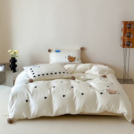 桔子家纺2024新款60S（LF）进口奥地利兰精天丝四件套--气球熊 气球熊（米白）