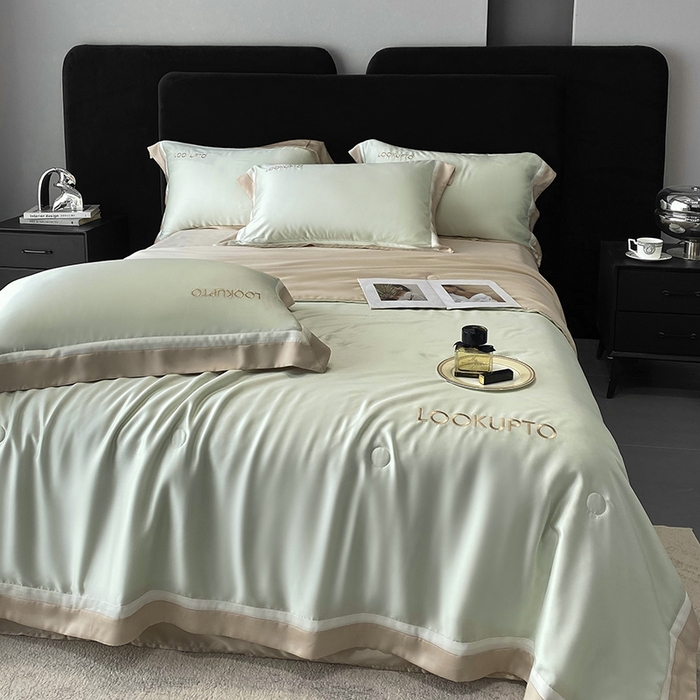 91家纺网 家纺一手货源 找家纺 优悦生活馆 2024新款工艺款冰丝刺绣夏被-蔚涞 蔚涞-绿