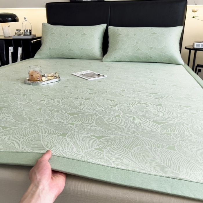 91家纺网 家纺一手货源 找家纺 慕尚家纺 2025新款1200D提花凉感席 提花席 树叶绿