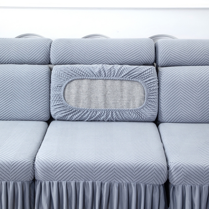 91家纺网 家纺一手货源 找家纺 （总）千彤 2024新款裙边款弹力沙发套罩拉花绒人字纹系列沙发笠