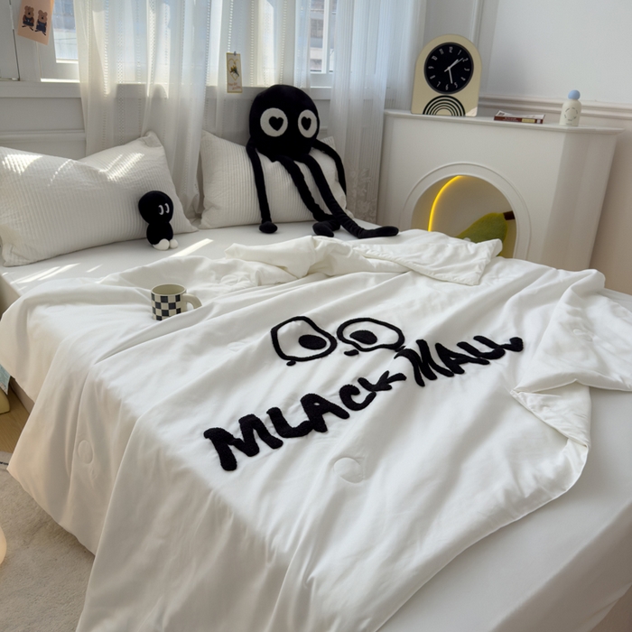 91家纺网 家纺一手货源 找家纺 曼谷家纺 软糯糯水洗棉夏凉被四件套单夏被被子 煤球-小黑