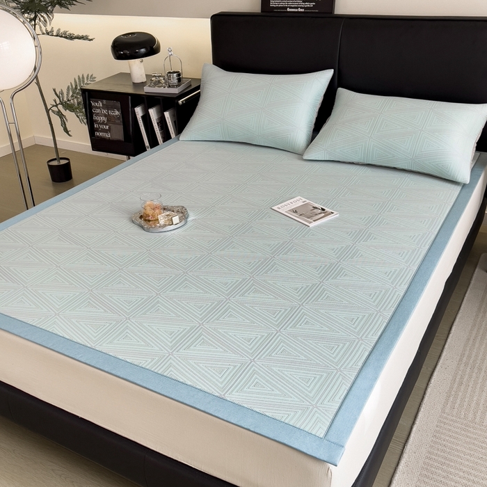 91家纺网 家纺一手货源 找家纺 慕尚家纺 2025新款1200D提花凉感席 提花席 复古三角蓝