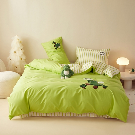 怡家居 2024新款全棉印花加绣花四件套 小鳄鱼