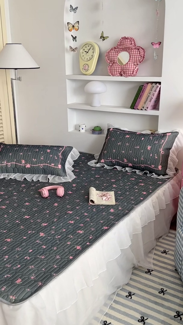 91家纺网 家纺一手货源 找家纺 （总）昔可 新款床裙款乳胶凉席双层雪纺纱乳胶凉席三件套