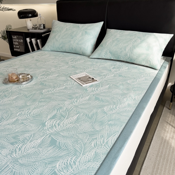 91家纺网 家纺一手货源 找家纺 慕尚家纺 2025新款1200D提花凉感席 提花席 羽毛纷飞蓝