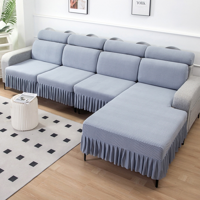 91家纺网 家纺一手货源 找家纺 （总）千彤 2024新款裙边款弹力沙发套罩拉花绒人字纹系列沙发笠