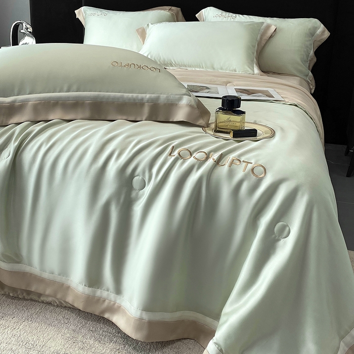 91家纺网 家纺一手货源 找家纺 优悦生活馆 2024新款工艺款冰丝刺绣夏被-蔚涞 蔚涞-绿