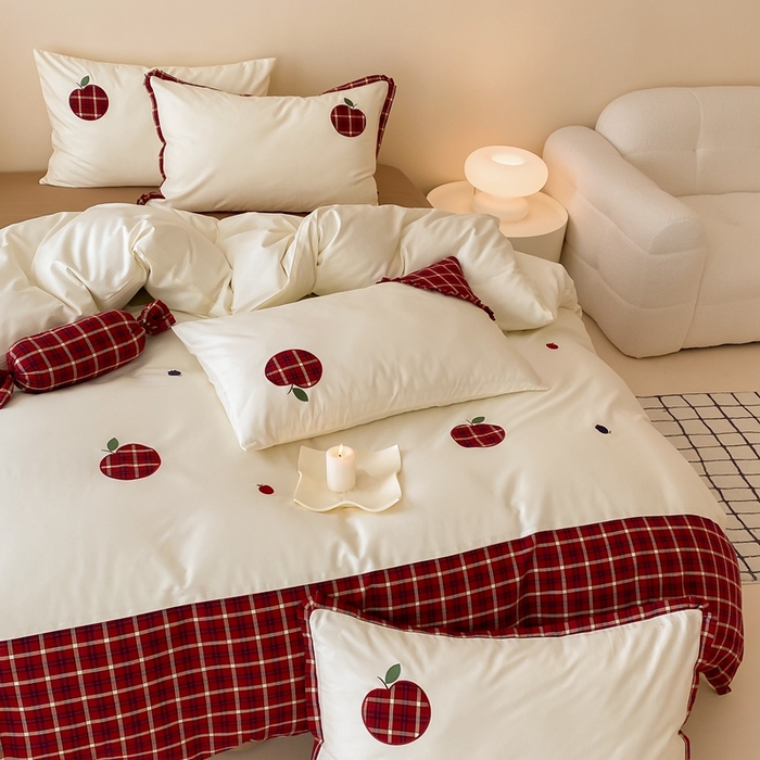 91家纺网 家纺一手货源 找家纺 （总）朗莎 2024新款AB版40s水洗棉四件套苹果乐园