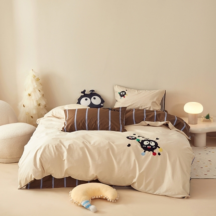 怡家居 2024新款全棉印花加绣花四件套 小煤球