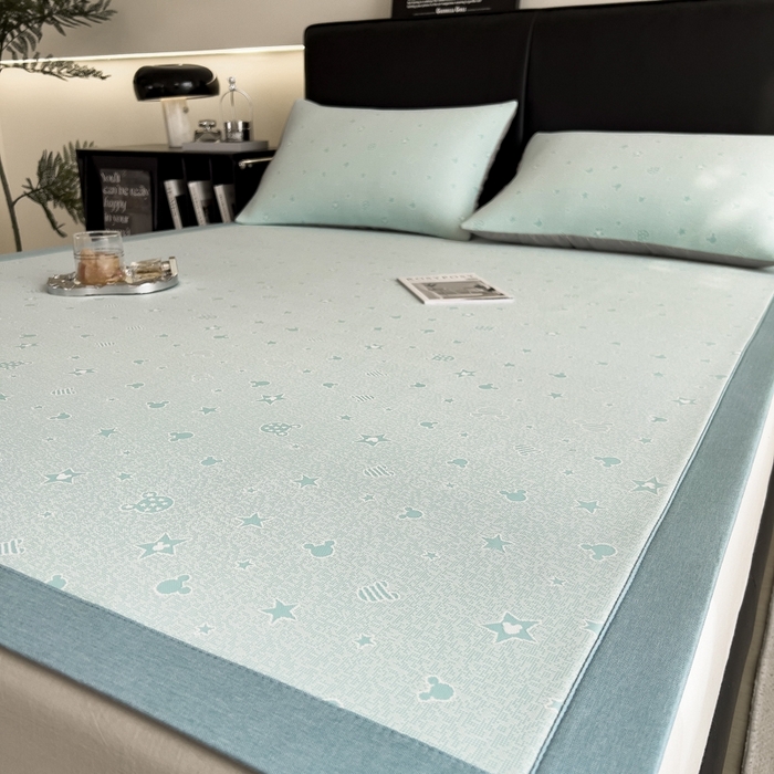 91家纺网 家纺一手货源 找家纺 慕尚家纺 2025新款1200D提花凉感席 提花席米奇星星蓝