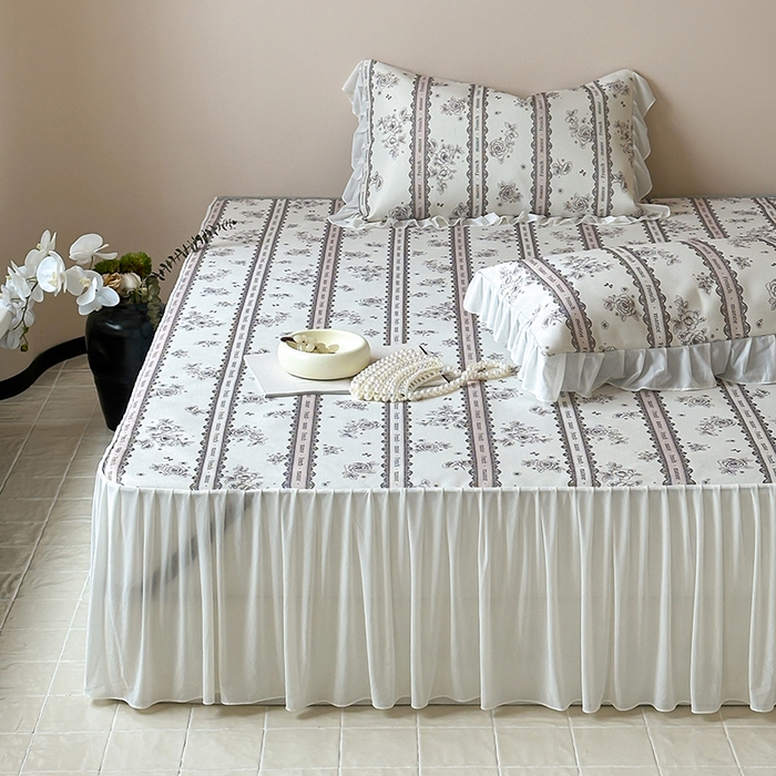 91家纺网 家纺一手货源 找家纺 昔可 2024新款A类900D仙仙雪纺纱床裙款冰丝席三件套 法式庄园