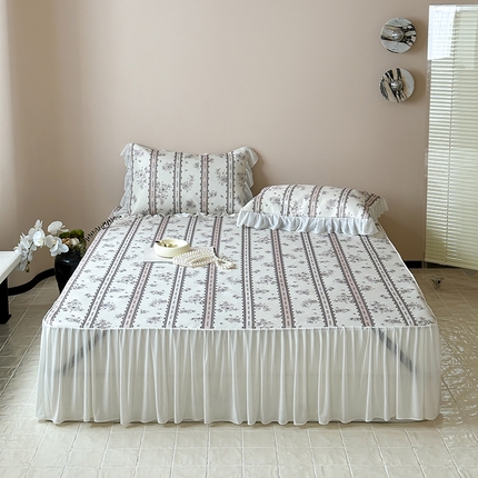 昔可 2024新款A类900D仙仙雪纺纱床裙款冰丝席三件套 法式庄园