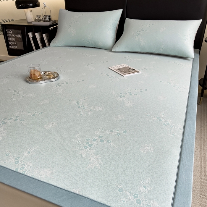 91家纺网 家纺一手货源 找家纺 慕尚家纺 2025新款1200D提花凉感席 提花席 花香蓝