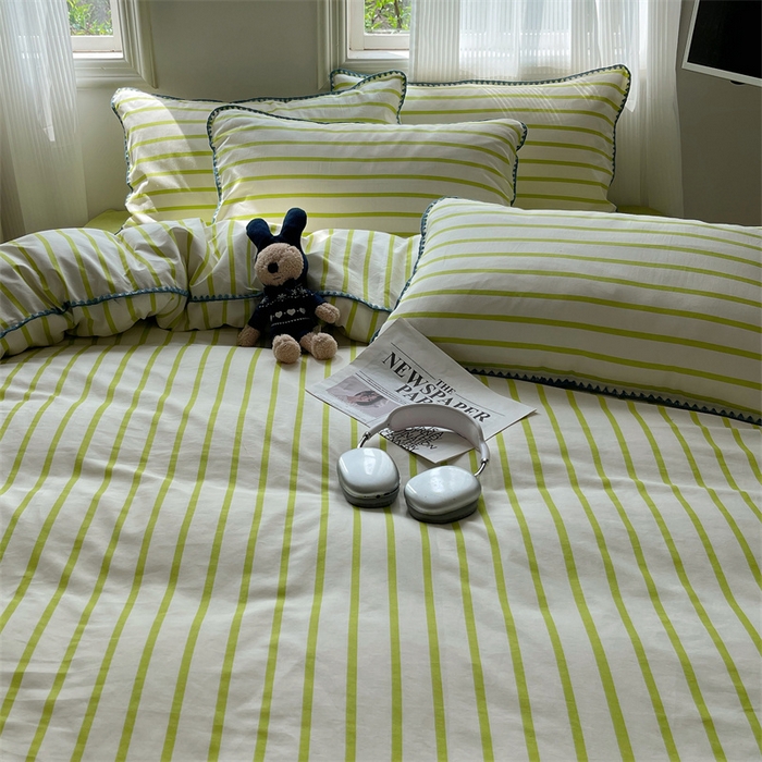 91家纺网 家纺一手货源 找家纺 857家居 2024新款贝壳边四件套 条纹-青草绿