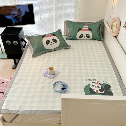 昔可家纺 2024新款A类900D大版冰丝席 绿格熊猫