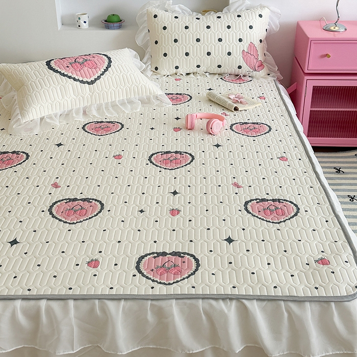 91家纺网 家纺一手货源 找家纺 昔可 新款床裙款乳胶凉席双层雪纺纱乳胶凉席三件套 洛丽塔蝴蝶