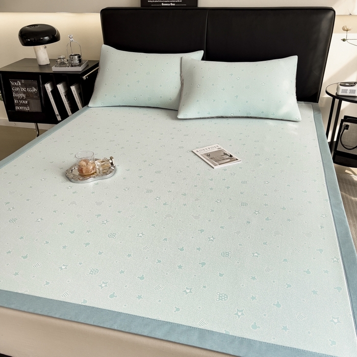 91家纺网 家纺一手货源 找家纺 慕尚家纺 2025新款1200D提花凉感席 提花席米奇星星蓝