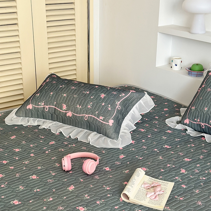 91家纺网 家纺一手货源 找家纺 （总）昔可 新款床裙款乳胶凉席双层雪纺纱乳胶凉席三件套