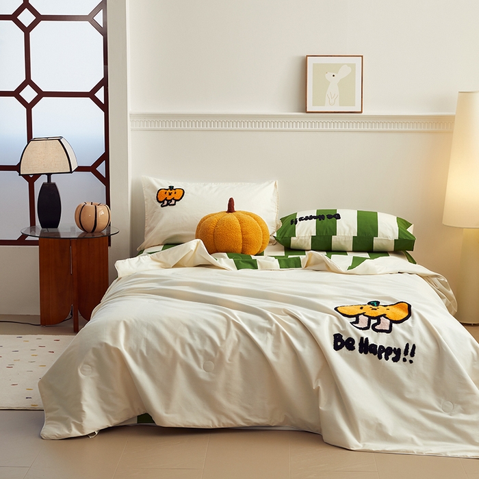 91家纺网 家纺一手货源 找家纺 怡家居 2024新款全棉印加绣夏被 夏被-南瓜