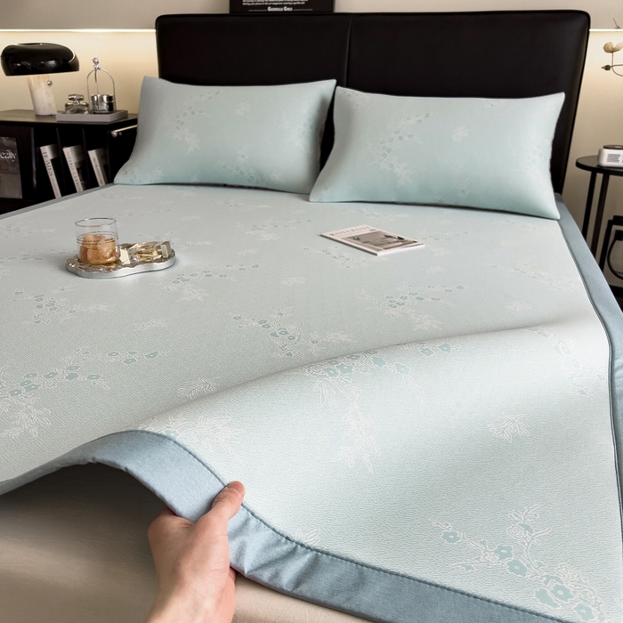 91家纺网 家纺一手货源 找家纺 慕尚家纺 2025新款1200D提花凉感席 提花席 花香蓝