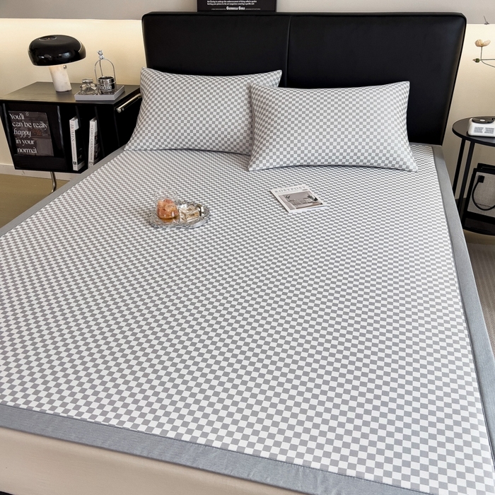 91家纺网 家纺一手货源 找家纺 慕尚家纺 2025新款1200D提花凉感席 提花席 棋盘格灰