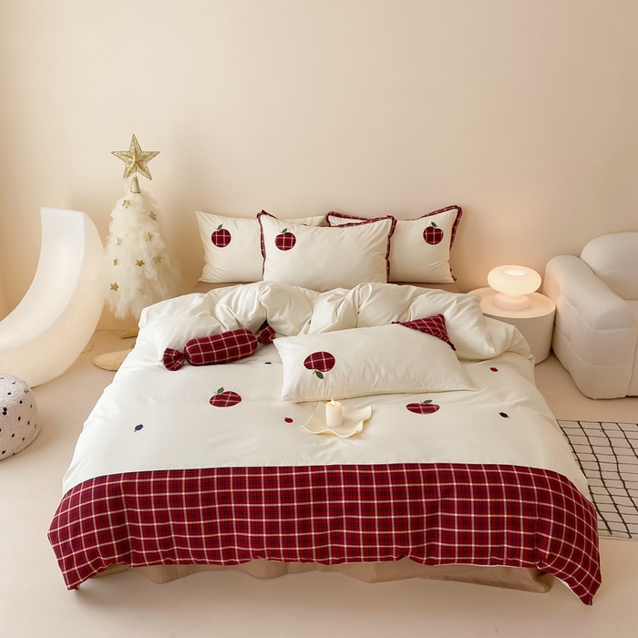 91家纺网 家纺一手货源 找家纺 （总）朗莎 2024新款AB版40s水洗棉四件套苹果乐园