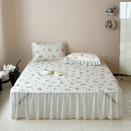 昔可 2024新款A类900D仙仙雪纺纱床裙款冰丝席三件套 韩系碎花