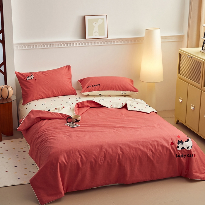 91家纺网 家纺一手货源 找家纺 怡家居 2024新款全棉印加绣夏被 夏被-樱桃小猫