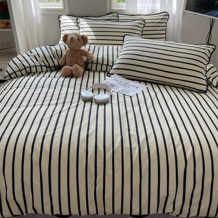 91家纺网 家纺一手货源 找家纺 857家居 2024新款贝壳边四件套 条纹-波点黑