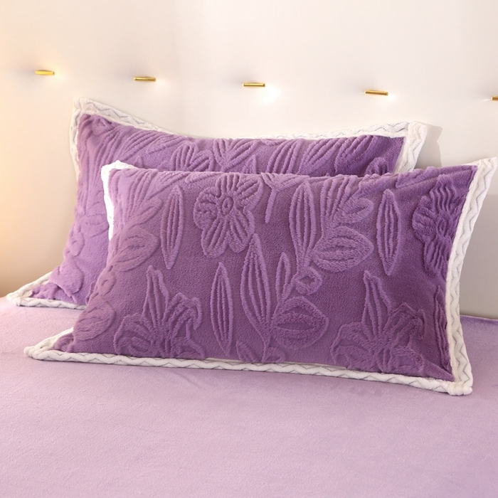 91家纺网 家纺一手货源 找家纺 芸锦豪2024新款花团雕花兔毛绒兔兔绒四件套 紫色