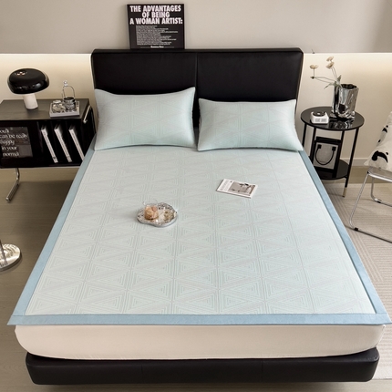 91家纺网 家纺一手货源 找家纺 慕尚家纺 2025新款1200D提花凉感席 提花席 复古三角蓝