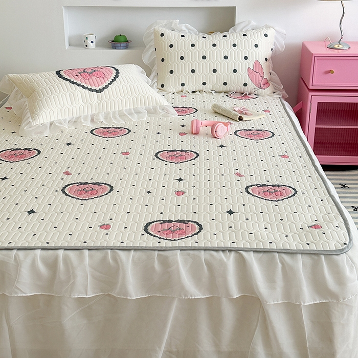 91家纺网 家纺一手货源 找家纺 昔可 新款床裙款乳胶凉席双层雪纺纱乳胶凉席三件套 洛丽塔蝴蝶