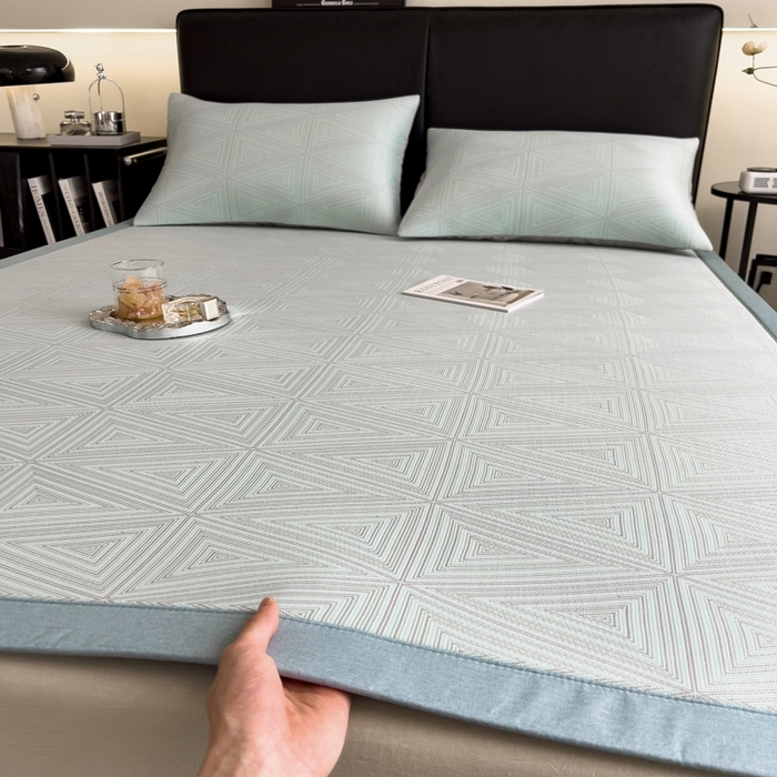 91家纺网 家纺一手货源 找家纺 慕尚家纺 2025新款1200D提花凉感席 提花席 复古三角蓝