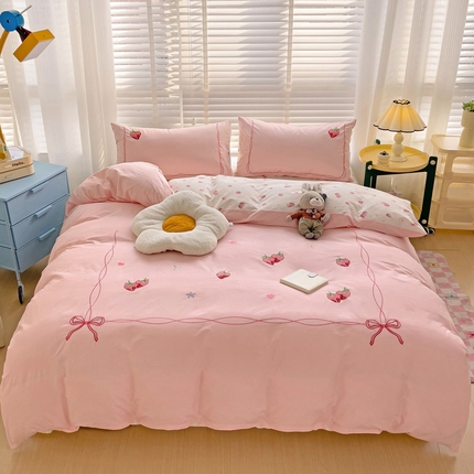 91家纺网 家纺一手货源 找家纺 （总）2024新款13372纯棉大版印+绣小清新款四件套