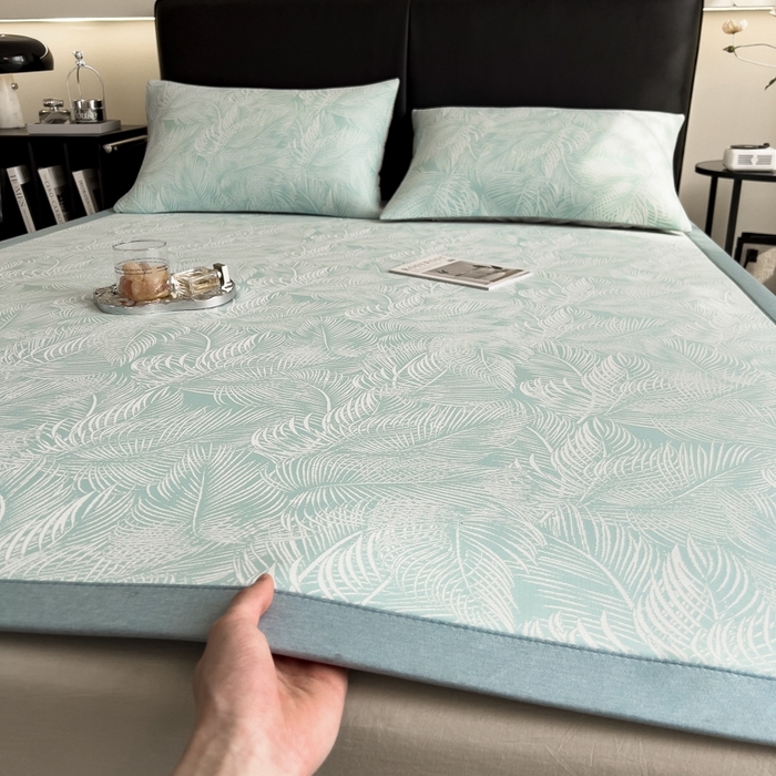 91家纺网 家纺一手货源 找家纺 慕尚家纺 2025新款1200D提花凉感席 提花席 羽毛纷飞蓝