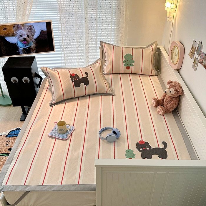 91家纺网 家纺一手货源 找家纺 昔可家纺 2024新款A类900D大版冰丝席 树林小黑猫